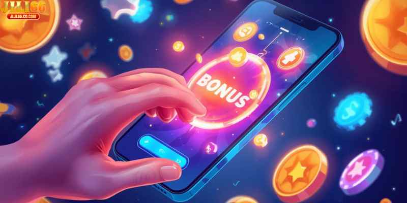 Illustration showing how users activate bonuses on mobile devices.